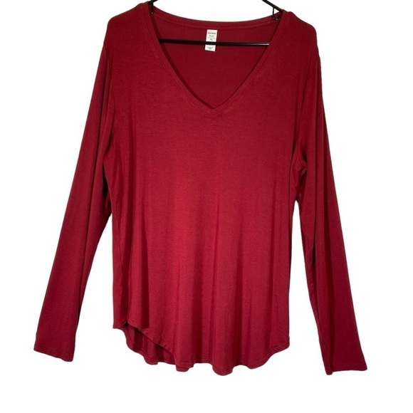 Old Navy Luxe women's XL red cranberry long sleeve v-neck silky soft t-shirt tee - Picture 1 of 7